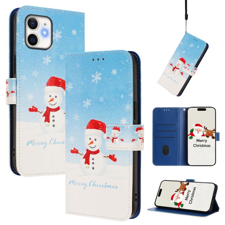 Christmas Series Buckle Leather Phone Case with Hand Strap, For iPhone 14 Pro Max, For iPhone SE 2022 / SE 2020 / 8 / 7, For iPhone 13 Pro Max, For iPhone 13 Pro, For iPhone 13 mini, For iPhone 12 Pro / 12, For iPhone 12 Pro Max, For iPhone 12 mini