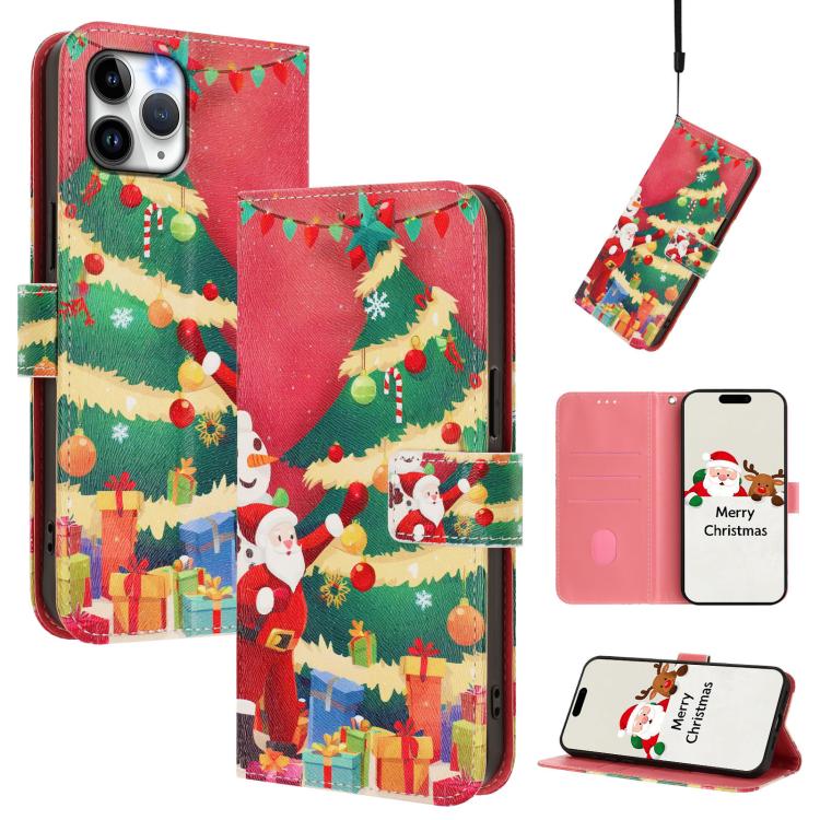 Christmas Series Buckle Leather Phone Case with Hand Strap, For iPhone 14 Pro Max, For iPhone SE 2022 / SE 2020 / 8 / 7, For iPhone 13 Pro Max, For iPhone 13 Pro, For iPhone 13 mini, For iPhone 12 Pro / 12, For iPhone 12 Pro Max, For iPhone 12 mini