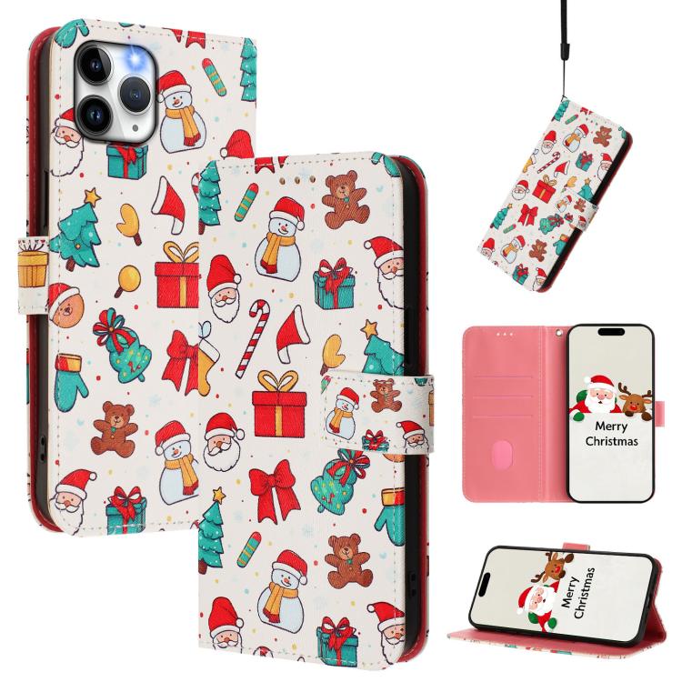 Christmas Series Buckle Leather Phone Case with Hand Strap, For iPhone 14 Pro Max, For iPhone SE 2022 / SE 2020 / 8 / 7, For iPhone 13 Pro Max, For iPhone 13 Pro, For iPhone 13 mini, For iPhone 12 Pro / 12, For iPhone 12 Pro Max, For iPhone 12 mini