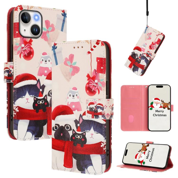 Christmas Series Buckle Leather Phone Case with Hand Strap, For iPhone 14 Pro Max, For iPhone SE 2022 / SE 2020 / 8 / 7, For iPhone 13 Pro Max, For iPhone 13 Pro, For iPhone 13 mini, For iPhone 12 Pro / 12, For iPhone 12 Pro Max, For iPhone 12 mini