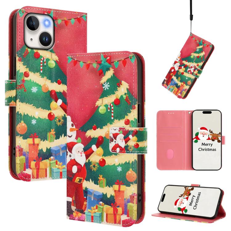 Christmas Series Buckle Leather Phone Case with Hand Strap, For iPhone 14 Pro Max, For iPhone SE 2022 / SE 2020 / 8 / 7, For iPhone 13 Pro Max, For iPhone 13 Pro, For iPhone 13 mini, For iPhone 12 Pro / 12, For iPhone 12 Pro Max, For iPhone 12 mini