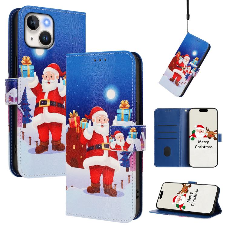 Christmas Series Buckle Leather Phone Case with Hand Strap, For iPhone 14 Pro Max, For iPhone SE 2022 / SE 2020 / 8 / 7, For iPhone 13 Pro Max, For iPhone 13 Pro, For iPhone 13 mini, For iPhone 12 Pro / 12, For iPhone 12 Pro Max, For iPhone 12 mini