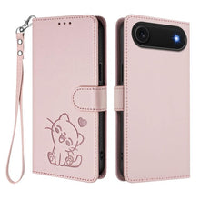 Load image into Gallery viewer, Embossed Heart Cat Leather Phone Case with Hand Strap, For iPhone Air, For iPhone 16 Pro Max, For iPhone 16 Pro, For iPhone 16 Plus