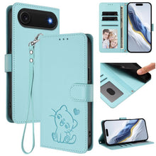 Load image into Gallery viewer, Embossed Heart Cat Leather Phone Case with Hand Strap, For iPhone Air, For iPhone 16 Pro Max, For iPhone 16 Pro, For iPhone 16 Plus