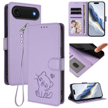 Load image into Gallery viewer, Embossed Heart Cat Leather Phone Case with Hand Strap, For iPhone Air, For iPhone 16 Pro Max, For iPhone 16 Pro, For iPhone 16 Plus