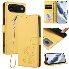 Load image into Gallery viewer, Embossed Heart Cat Leather Phone Case with Hand Strap, For iPhone Air, For iPhone 16 Pro Max, For iPhone 16 Pro, For iPhone 16 Plus