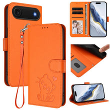 Load image into Gallery viewer, Embossed Heart Cat Leather Phone Case with Hand Strap, For iPhone Air, For iPhone 16 Pro Max, For iPhone 16 Pro, For iPhone 16 Plus