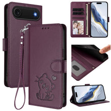 Load image into Gallery viewer, Embossed Heart Cat Leather Phone Case with Hand Strap, For iPhone Air, For iPhone 16 Pro Max, For iPhone 16 Pro, For iPhone 16 Plus