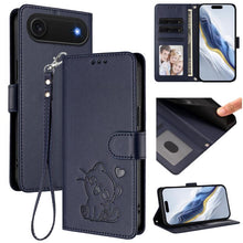 Load image into Gallery viewer, Embossed Heart Cat Leather Phone Case with Hand Strap, For iPhone Air, For iPhone 16 Pro Max, For iPhone 16 Pro, For iPhone 16 Plus