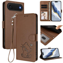 Load image into Gallery viewer, Embossed Heart Cat Leather Phone Case with Hand Strap, For iPhone Air, For iPhone 16 Pro Max, For iPhone 16 Pro, For iPhone 16 Plus