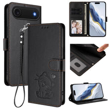 Load image into Gallery viewer, Embossed Heart Cat Leather Phone Case with Hand Strap, For iPhone Air, For iPhone 16 Pro Max, For iPhone 16 Pro, For iPhone 16 Plus