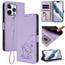 Load image into Gallery viewer, Embossed Heart Cat Leather Phone Case with Hand Strap, For iPhone Air, For iPhone 16 Pro Max, For iPhone 16 Pro, For iPhone 16 Plus