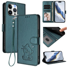 Load image into Gallery viewer, Embossed Heart Cat Leather Phone Case with Hand Strap, For iPhone Air, For iPhone 16 Pro Max, For iPhone 16 Pro, For iPhone 16 Plus