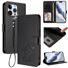 Load image into Gallery viewer, Embossed Heart Cat Leather Phone Case with Hand Strap, For iPhone Air, For iPhone 16 Pro Max, For iPhone 16 Pro, For iPhone 16 Plus
