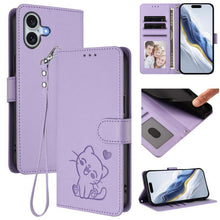 Load image into Gallery viewer, Embossed Heart Cat Leather Phone Case with Hand Strap, For iPhone Air, For iPhone 16 Pro Max, For iPhone 16 Pro, For iPhone 16 Plus