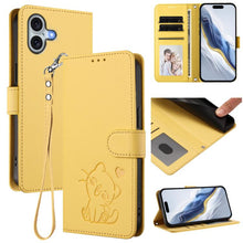 Load image into Gallery viewer, Embossed Heart Cat Leather Phone Case with Hand Strap, For iPhone Air, For iPhone 16 Pro Max, For iPhone 16 Pro, For iPhone 16 Plus