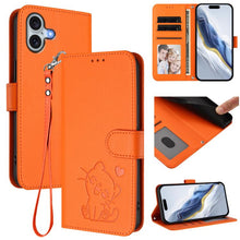 Load image into Gallery viewer, Embossed Heart Cat Leather Phone Case with Hand Strap, For iPhone Air, For iPhone 16 Pro Max, For iPhone 16 Pro, For iPhone 16 Plus