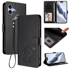 Load image into Gallery viewer, Embossed Heart Cat Leather Phone Case with Hand Strap, For iPhone Air, For iPhone 16 Pro Max, For iPhone 16 Pro, For iPhone 16 Plus