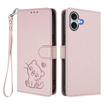 Load image into Gallery viewer, Embossed Heart Cat Leather Phone Case with Hand Strap, For iPhone 16, For iPhone 15 Pro Max, For iPhone 15 Pro, For iPhone 15 Plus