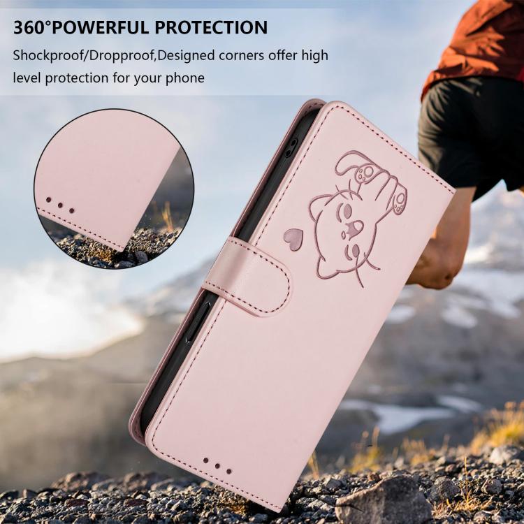 Embossed Heart Cat Leather Phone Case with Hand Strap, For iPhone 16, For iPhone 15 Pro Max, For iPhone 15 Pro, For iPhone 15 Plus