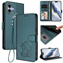 Load image into Gallery viewer, Embossed Heart Cat Leather Phone Case with Hand Strap, For iPhone 16, For iPhone 15 Pro Max, For iPhone 15 Pro, For iPhone 15 Plus