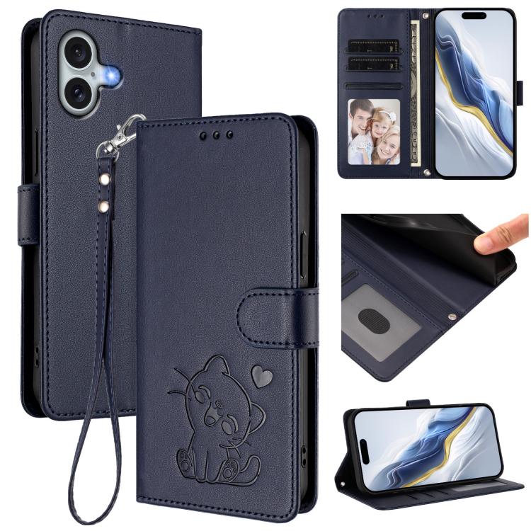 Embossed Heart Cat Leather Phone Case with Hand Strap, For iPhone 16, For iPhone 15 Pro Max, For iPhone 15 Pro, For iPhone 15 Plus