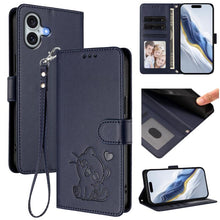 Load image into Gallery viewer, Embossed Heart Cat Leather Phone Case with Hand Strap, For iPhone 16, For iPhone 15 Pro Max, For iPhone 15 Pro, For iPhone 15 Plus
