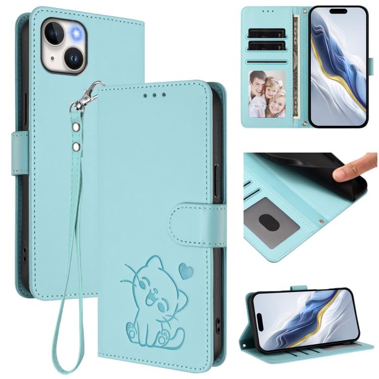 Embossed Heart Cat Leather Phone Case with Hand Strap, For iPhone 16, For iPhone 15 Pro Max, For iPhone 15 Pro, For iPhone 15 Plus