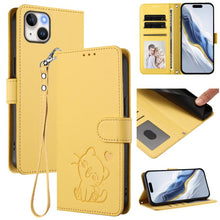 Load image into Gallery viewer, Embossed Heart Cat Leather Phone Case with Hand Strap, For iPhone 16, For iPhone 15 Pro Max, For iPhone 15 Pro, For iPhone 15 Plus