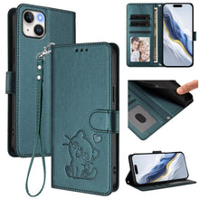 Load image into Gallery viewer, Embossed Heart Cat Leather Phone Case with Hand Strap, For iPhone 16, For iPhone 15 Pro Max, For iPhone 15 Pro, For iPhone 15 Plus