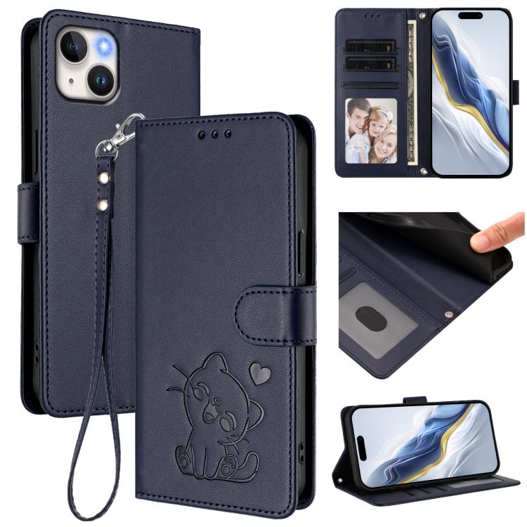 Embossed Heart Cat Leather Phone Case with Hand Strap, For iPhone 16, For iPhone 15 Pro Max, For iPhone 15 Pro, For iPhone 15 Plus