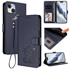 Load image into Gallery viewer, Embossed Heart Cat Leather Phone Case with Hand Strap, For iPhone 16, For iPhone 15 Pro Max, For iPhone 15 Pro, For iPhone 15 Plus