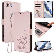Load image into Gallery viewer, Embossed Heart Cat Leather Phone Case with Hand Strap, For iPhone 14 Pro Max, For iPhone 7 / 8 / SE 2022, For iPhone 13 Pro Max, For iPhone 13 Pro