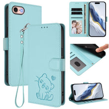 Load image into Gallery viewer, Embossed Heart Cat Leather Phone Case with Hand Strap, For iPhone 14 Pro Max, For iPhone 7 / 8 / SE 2022, For iPhone 13 Pro Max, For iPhone 13 Pro