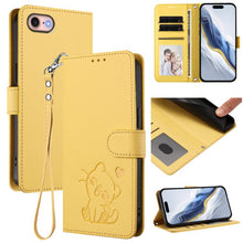 Load image into Gallery viewer, Embossed Heart Cat Leather Phone Case with Hand Strap, For iPhone 14 Pro Max, For iPhone 7 / 8 / SE 2022, For iPhone 13 Pro Max, For iPhone 13 Pro