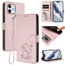 Load image into Gallery viewer, Embossed Heart Cat Leather Phone Case with Hand Strap, For iPhone 11 Pro Max, For iPhone 11, For iPhone 11 Pro, For iPhone X / XS