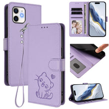 Load image into Gallery viewer, Embossed Heart Cat Leather Phone Case with Hand Strap, For iPhone 11 Pro Max, For iPhone 11, For iPhone 11 Pro, For iPhone X / XS