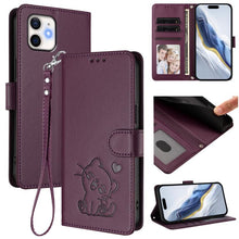Load image into Gallery viewer, Embossed Heart Cat Leather Phone Case with Hand Strap, For iPhone 11 Pro Max, For iPhone 11, For iPhone 11 Pro, For iPhone X / XS