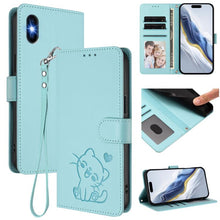 Load image into Gallery viewer, Embossed Heart Cat Leather Phone Case with Hand Strap, For iPhone 11 Pro Max, For iPhone 11, For iPhone 11 Pro, For iPhone X / XS