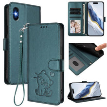 Load image into Gallery viewer, Embossed Heart Cat Leather Phone Case with Hand Strap, For iPhone 11 Pro Max, For iPhone 11, For iPhone 11 Pro, For iPhone X / XS