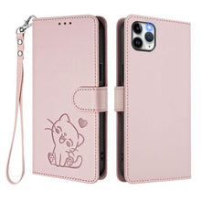 Load image into Gallery viewer, Embossed Heart Cat Leather Phone Case with Hand Strap, For iPhone 11 Pro Max, For iPhone 11, For iPhone 11 Pro, For iPhone X / XS