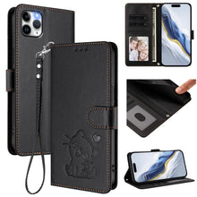 Load image into Gallery viewer, Embossed Heart Cat Leather Phone Case with Hand Strap, For iPhone 11 Pro Max, For iPhone 11, For iPhone 11 Pro, For iPhone X / XS