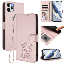 Load image into Gallery viewer, Embossed Heart Cat Leather Phone Case with Hand Strap, For iPhone 11 Pro Max, For iPhone 11, For iPhone 11 Pro, For iPhone X / XS