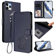 Load image into Gallery viewer, Embossed Heart Cat Leather Phone Case with Hand Strap, For iPhone 11 Pro Max, For iPhone 11, For iPhone 11 Pro, For iPhone X / XS