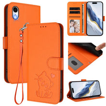 Load image into Gallery viewer, Embossed Heart Cat Leather Phone Case with Hand Strap, For iPhone XR, For iPhone XS Max, For iPhone 7 Plus / 8 Plus