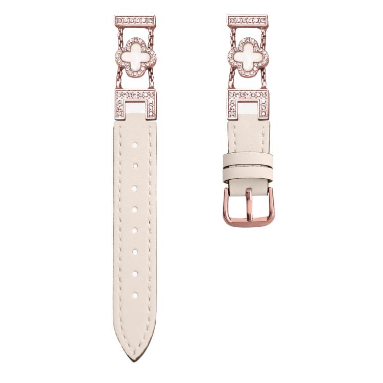 xDfind Four-leaf Clover Metal Hybrid Leather Watch Band, 14mm