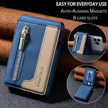Load image into Gallery viewer, BFK31 Colorblock Zipper MagSafe Magnetic Leather Card Bag