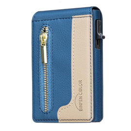 BFK31 Colorblock Zipper MagSafe Magnetic Leather Card Bag