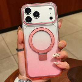 Transparent Gradient Metal Ring Holder MagSafe Phone Case, For iPhone 18 Pro / 17 Pro, For iPhone 18 Pro Max / 17 Pro Max, For iPhone 17, For iPhone Air, For iPhone 16 Pro Max, For iPhone 16 Pro, For iPhone 16 Plus, For iPhone 16