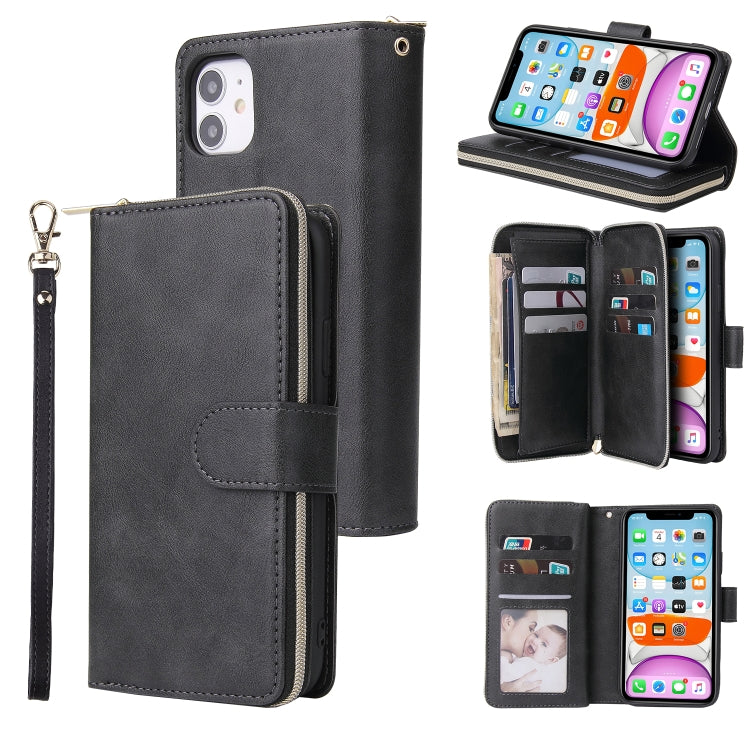 Zipper Wallet Bag Horizontal Flip PU Leather Case with Holder & 9 Card Slots & Wallet & Lanyard & Photo Frame, For iPhone 11, For iPhone 11 Pro, For iPhone 11 Pro Max, For iPhone SE 2022 / SE 2020 / 8 / 7, For iPhone 12 mini, For iPhone 12 / 12 Pro    ...